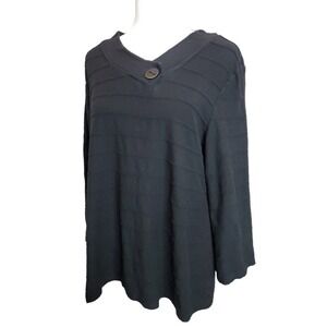 Habitat Womens Sz Medium Black Cotton Ribbed 3/4 Sleeve Cotton Blouse Button